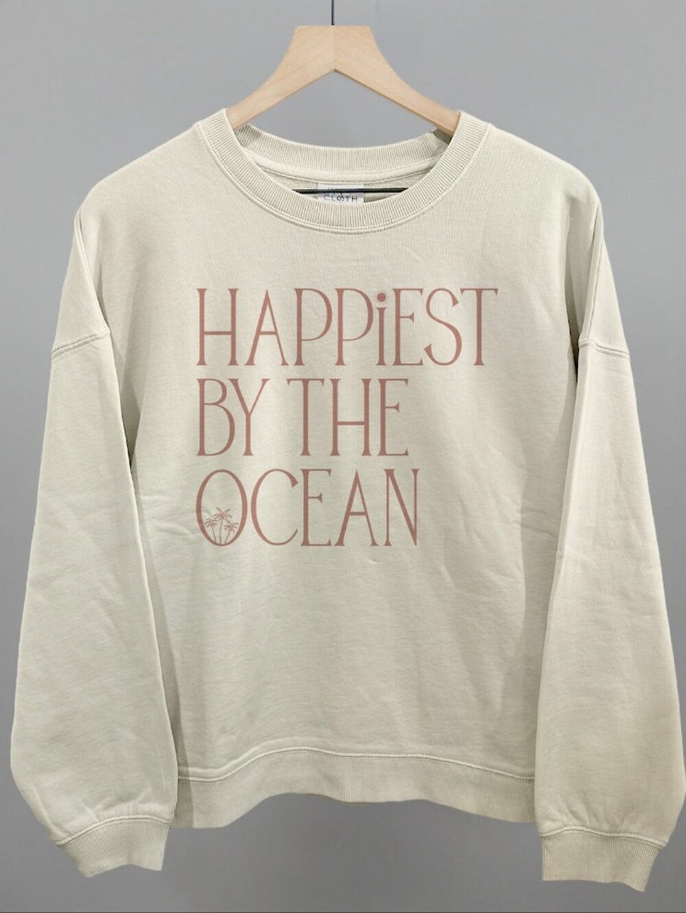 Ivy + Cloth Happiest By The Ocean Oversized Boxy Crew Sweatshirt, Bone, Size S